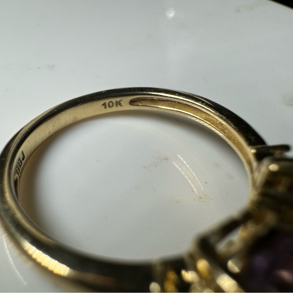 Purple African & Brazilian Amethyst with White Zircon 10k Gold Ring, Size 6 - Picture 11 of 11